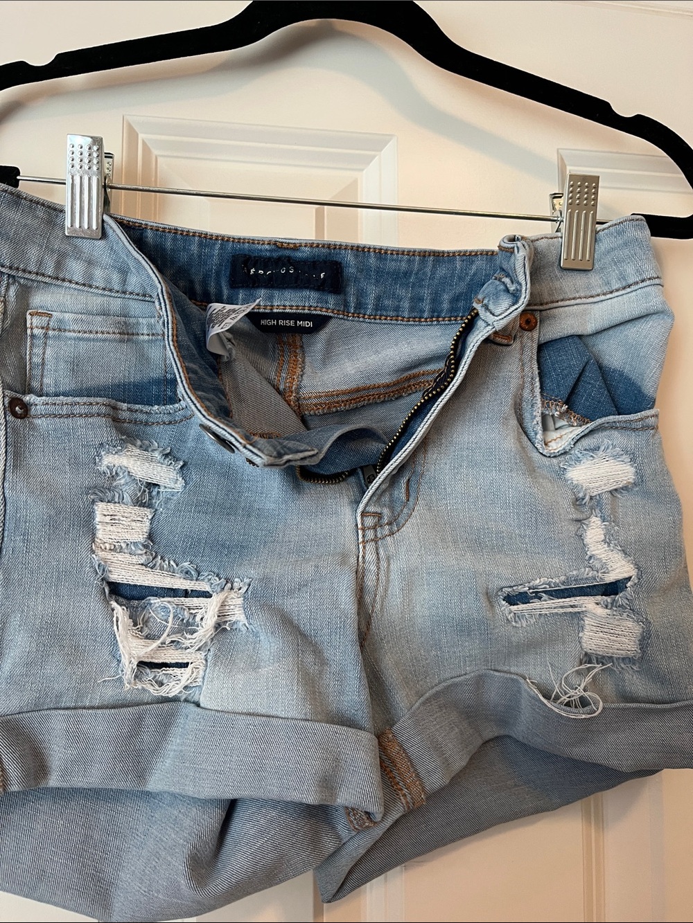 Aeropostale Light Blue Distressed High-Rise Midi Jean Shorts